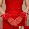 Bridal Gloves Fashion Elegant Ivory/Red Fl Finger Wedding For Bride With Handmade Flower Ribbon Mesh Women Accessories Cl2068 Drop D Dhfbd