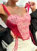 Singreiny Sweet 3D Flowers Tank Women Bandage Lace Up Ytterkläder Summer Ins Beach Style Party Sweet Y2K Romantic Tops 240311