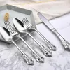 Dinnerware Sets Retro Style Silver And Gold Cutlery Flatware Set High-grade Tableware Stainless Steel 5pcs Knife Fork Spoon