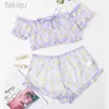 Sexy Set Bra set Womens Underwear Cute Daisy Embroidery Lingerie set Off-Shoulder Bralette Top+Shorts Transparent Mesh Sexy Lingerie 24319