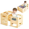 2インチの離乳セット、黒いボードを備えた木製の幼児テーブルセット、調整可能な高さの椅子ステップスツール、1〜3歳の子供の男の子と女の子のためのモンテッソーリ家具