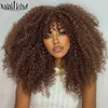 Synthetische pruiken Gekruld Afro-pruiken voor zwarte vrouwen Kort Kinky krullend pruiken met pony 16 inch Bruin Afro-haar Synthetische vezels Lijmloos Cosplayhaar 240328 240327