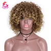 Syntetyczne peruki Cosplay Peruki marzeń jak Ombre Color Krótkie kręcone syntetyczne peruki dla czarnych/białych kobiet Cosplay Party Blonde i Brown Afro Peruka z Bang 240329