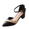 Dress Shoes Women's Classic Beige Square Heel Pointed For Party Ladies Spring Summer Black Buckle PU Leather Profession Pumps