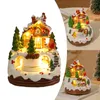 Figurines décoratives Boîte à musique de Noël rougeoyante scène d'hiver rotative 6,3 pouces Figurine de maison de neige décoration de table pour la maison cadeau pour les enfants
