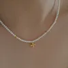 French Niche Soft and Minimalist Necklace Small and Compact for Commuting Imitating Pearl Cross Pendant Elegant Short Necklace Collarbone Chain for Women
