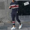 Chándal de manga larga para hombre, pantalones de chándal con estampado de rayas 3D, conjunto de 2 piezas, camiseta, pantalones, traje de calle masculino de gran tamaño 240311