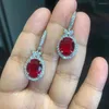 Boucles d'oreilles pendantes de luxe pour femmes, longues ovales en cristal de Zircon rouge, bijoux de fiançailles, cadeaux de mariage, accessoires