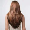 Synthetische pruiken Bruin tot licht asbruin blond Pruiken met pony Gelaagde synthetische pruiken voor dames Lang natuurlijk haar Cospay Party 240328 240327