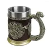 Muggar viking ölmugg 600 ml rostfritt stål tankard kopp för män kaffekyl whisky fat antik män