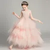 Girl Dresses Children's Girly 3 To 12 Years Elegant Party White Flower Bridesmaid Wedding Ceremony Luxury Formal Clothes N22