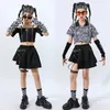 Girls Hip Hop Plaid Crop Top Strap kjolar Child Streetwear Cool Goth Clothes Set Street Dance T-Shirt Kids Summer Jazz Costumes 240307