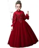 Lovely Wine Tulle Long Sleeves Applique Beads Girl's Birthday Dresses Flower Girl Dress Girl's Pageant Dresses Girl's Party Skirt Girl's Skirt Custom SZ 2-12 D319053