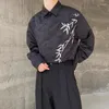 Herren-Freizeithemden, Herbst-High-End-Jacquard-besticktes Bambus-Hemd, langärmeliges Nischen-Schnalle-Design, Retro-chinesischer Stil, Urban