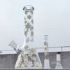 10 pouces bécher en verre Bongs conception variée marguerite blanche Heady Bong narguilé Traingle plates-formes pétrolières barboteur conduite d'eau Bong tabac fumer tuyaux de fumée Bongs bol de 14mm