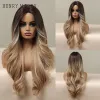 Wigs Henry Margu da donna Long Wavy Wig Wig Ombre Brown Bionde Bionda evidenzi parrucche di medio cosplay Calco resistenti al calore Falso Capelli finti