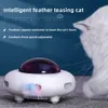 Gato brinquedo inteligente teaser ufo pet turntable captura brinquedos de treinamento usb carregamento gato teaser substituível pena interativa auto 240309