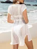 S - XL Sexy cuello en V ahueca hacia fuera la túnica de punto de ganchillo Playa Cubrir Encubrimientos Vestido de playa Ropa de playa Ropa de playa Mujer Mujer V5313 240313