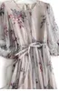 Casual Dresses Limiguyue French Double Layers Floral Print Silk Dress Women Chiffon Summer Lantern Sleeve A-Line Midi Vestidos Z028