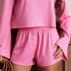 Women's Tracksuits 2 Piece Pajama Set Round Neck Long Sleeve Loose Fitting Tops Elastic Waist Shorts Solid Color Summer Lounge Outfits