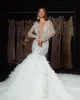 Designer Mermaid Wedding Dress Sheer Neck Long Sleeves Bridal Gowns Crystal Appliques Sweep Train Dresses Custom Made vestidos de novia