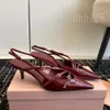 Nya Slingback Sandals 10 cm Conical Heel Pumps klackar 5,5 cm Kattunge Heel Leather Sole Women's Designer Dress Shoes Party Wedding Evening Shoes Shoes Shoe 35-42