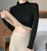 Women's T Shirts Korean Thicken Half Turtleneck Tops Slim Fleece Base Top Women Winter Plush Velvet Lined Warm Shirt Long Sleeve Bottom