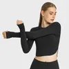 Active Shirts Femmes Super Élastique Yoga Fitness T-Shirts Solide Col Rond Hauts À Manches Longues Vêtements D'extérieur Casual Course Sport Pull