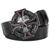 Skull Leather Belt Embossed Pattern Cowskin Fashion Buckle for Men 240311