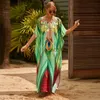 Saias Skorts Verão Mulheres Sexy Beach Dress V-Neck Túnica Sarong Swimwear Kaftan Robe Sundress Color Print Bikini Cover Up Oversized Maxi Dress 240319
