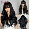 Synthetic Wigs Cosplay Wigs TINY LANA Natural Black Long Wavy Synthetic Wig with Bangs for Women Body Wave Dark Brown Wigs Cosplay Daily Hair Heat Resistant 240327