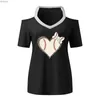 Damen-T-Shirt mit V-Ausschnitt, schulterfrei, kurzärmelig, T-Shirt mit Herz-Baseball-Aufdruck, Oberteil, Bluse, Hemden für Damen, lässige Sommer-T-ShirtsC24319