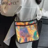 Totes Women Hobo Bag Illusory Color Laser Transparent Messenger Wide Shoulder Strap Temperament Mortile For Leisure Travel Work