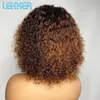 Lekker Colored Short Afro Kinky Curly Bob Human Hair Bangs Wig For Women Brazilian Remy Hair Ombre Brown Loose Deep Wavy Wigs 240314