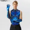 Men's Tank Tops 2023 Men Bodysuits 3D Printing Turtleneck Sleeveless Golves Fitness Male Rompers Tank Tops Sexy Fashion Bodysuit S-5XL L240319