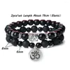 Strand Classic Buddha Natural Stone Bead Bracelet Set Aum Pendant Shiny Black Lava Distance Elastic Bangle Chain Pulsera Prayer Jewelry