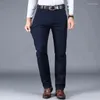 Pantalons pour hommes couleurs 4 98% coton décontracté hommes 2024 Style classique droit ample taille haute élastique pantalon mâle marque vêtements