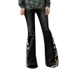 Boots Bootcut Denim Bell Jeans Women's Bottom Floral Embroidered Wildflower Vintage Button Pants For Women Straight Loose Trousers