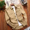 Camisa de carga casual camisa casual camisa casual de manga longa de algodão de algodão de algodão verão camisa militar overshirt slim masculina roupas khkai blusas