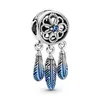 S925 prata azul dreamcatcher charme é adequado para presentes de aniversário feminino encantos pulseira de contas jóias 799341C01 moda jóia