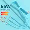 Cabo usb tipo c 3 em 1, cabo de carregamento super rápido 66w 6a, cotovelo de silicone líquido, cabo de carregador usb c para samsung, huawei, xiaomi