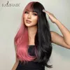 Synthetic Wigs Cosplay Synthetic Wigs Long Body Wavy Wig with Bangs Two Tone Half Pink Half Black Colorful Party Lolita Hair Wig Heat Resistant 240328 240327