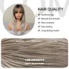 Perucas sintéticas EASIHAIR Ombre Brown Blonde em camadas perucas sintéticas com franja longa reta cinza peruca de cabelo cinza para mulheres uso diário resistente ao calor 240329