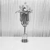 Altın Metal Arch Zemin Çiçek Düğün Dekorasyon Ekranı Stand Standı Uzun boylu altın uzun boylu kristal süslü düğün şamdan