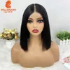 Perruques synthétiques Vietname Super Double os dessiné droite 2x6 Bob perruque avec 100% cheveux humains Nature noir 250% densité pour les femmes noires 240328 240327