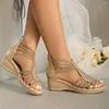 Dress Shoes Real Soft Leather Roman Sandals Women's Chunky Heel Mom Fashion Outerwear Wedge Platform