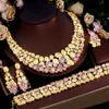 Bangle CWWZircons 4 Piece Luxury African Green Zirconia Multilayer Large Necklace Party Costume Wedding Jewelry Set Brides T632 240319