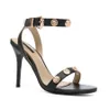 Designer High Heel Sandal Dress Shoes Ankle Strap Roman Studs Black Golden Naken Strip Strivets Womens Stiletto Block Heel 10cm Withbox 88