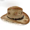 Hoeden met brede rand Emmer Heren Dames Str Western Cowboy Zonnehoed Zomerpetten Sombrero Reizen Zonnebonnet Outdoor Strand Maat US 7 1/4 UK L 240319