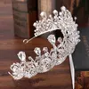 Tiaras Trendy Baroque Rhinestone Crystal Crown Bridal Tiara Princess Party Tiara Wedding Hair Association Hair Jewelry Y240319